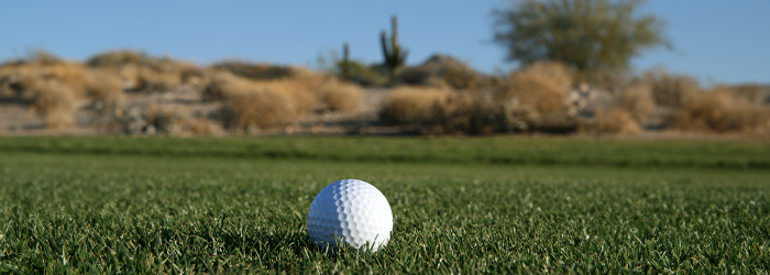 Golf ball on golf course in Arizona