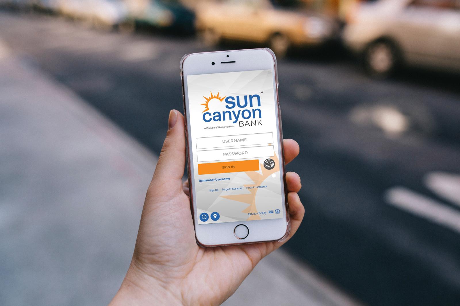 Sun Canyon Bank Mobile app login screen